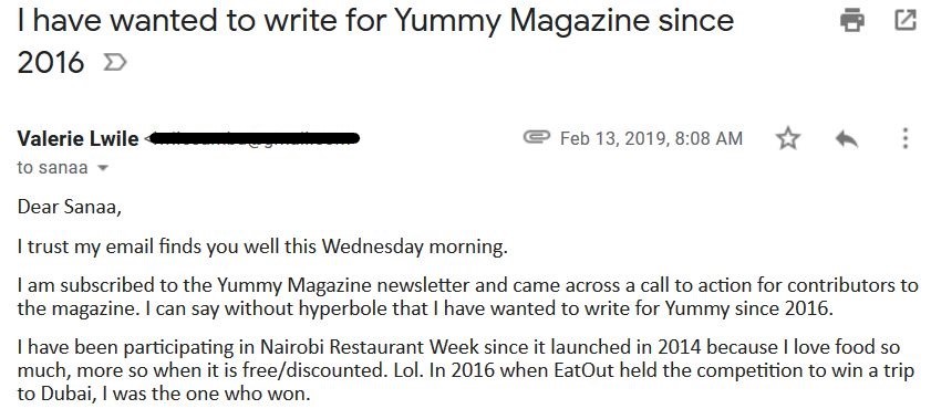 Email to Yummy 1