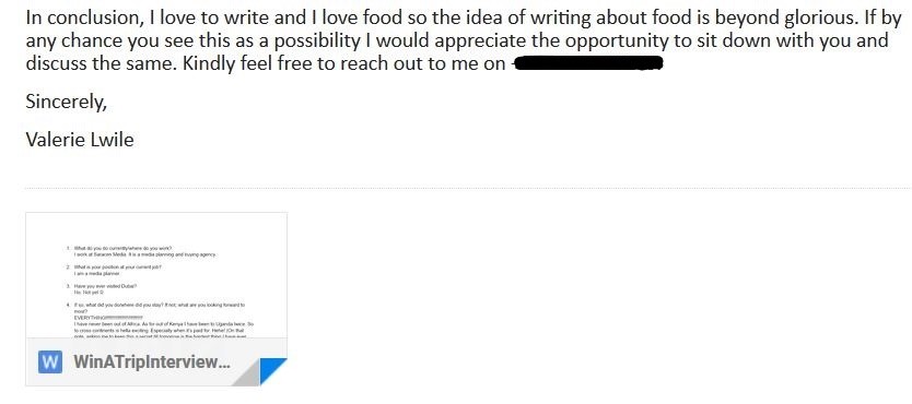 Email to Yummy 5